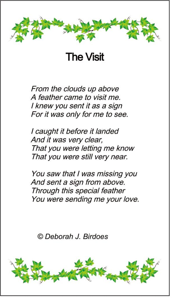 Poem card of M The Visit Pendant; Antiqued, Matte Finished Sterling Silver; w/Created Sapphire Gemstones & SS Chain.