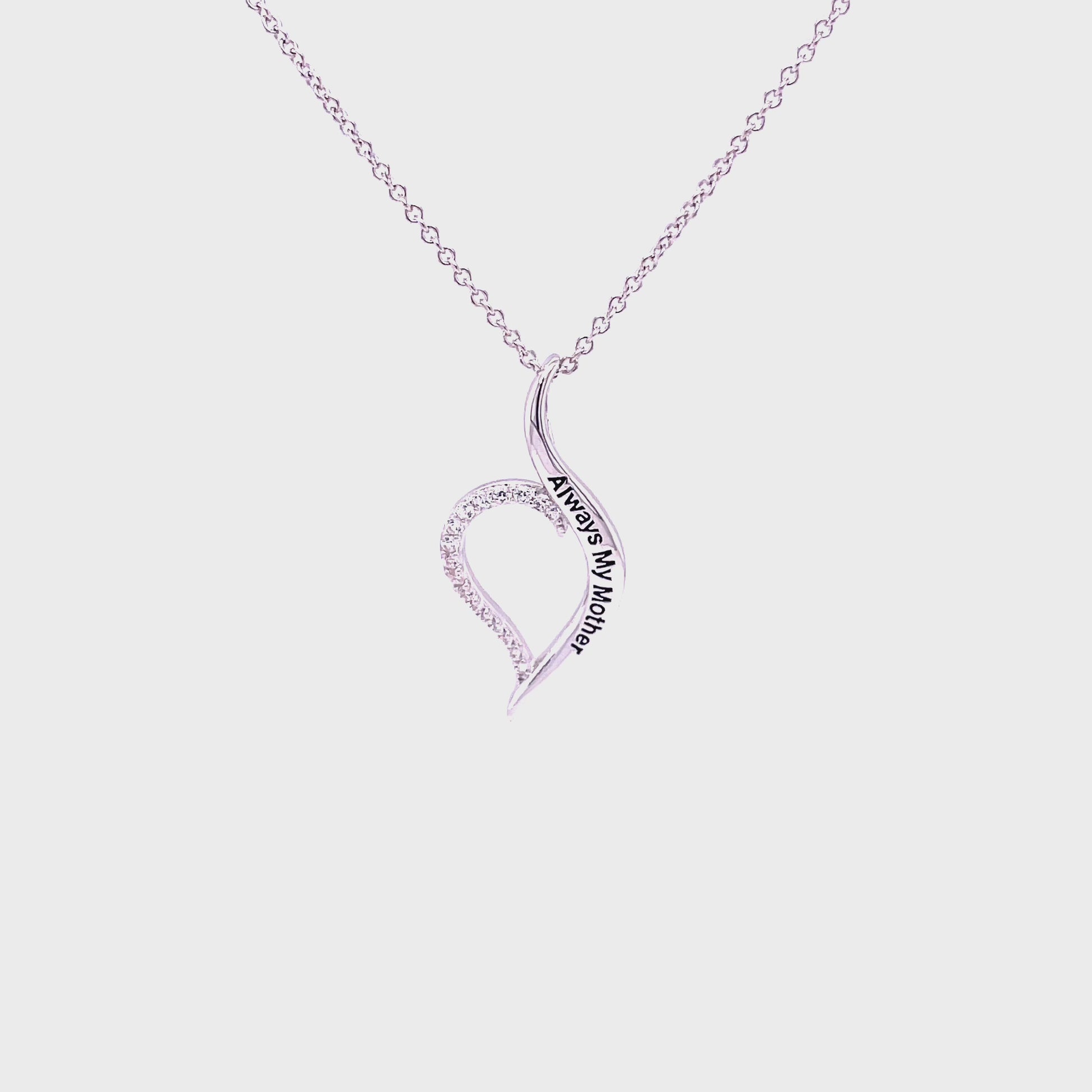 M Always My Mother Heart Pendant; Platinum Plated SS w/Created Sapphire Highlights & Chain.