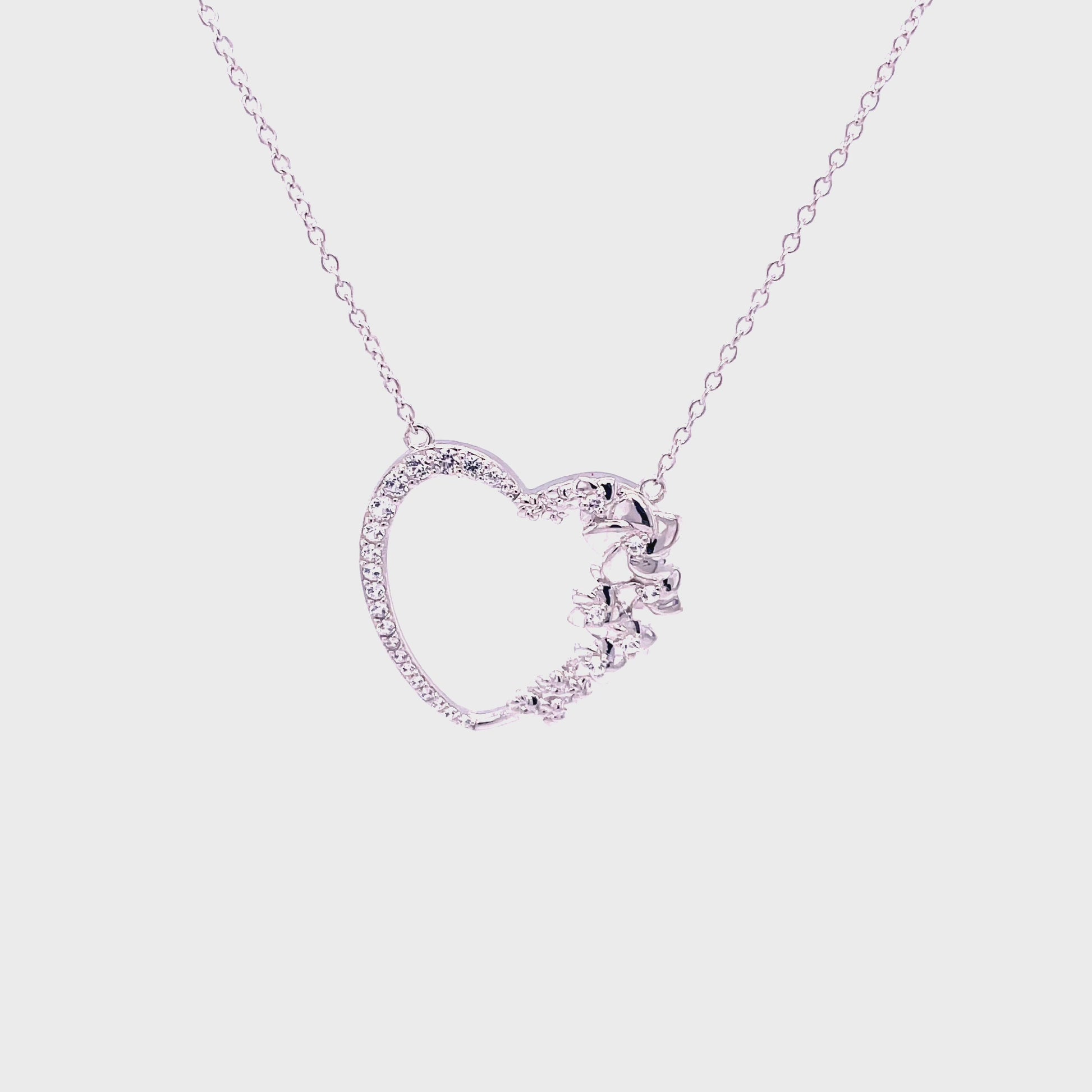 M Grow Old With Me Heart Pendant; Rhodium Plated SS w/Created Sapphire Highlights & Chain.