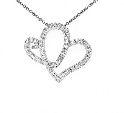 AH SS Hearts Pendant w/Moissanite Gemstones & 18" Chain; Rhodium Plated.-WH