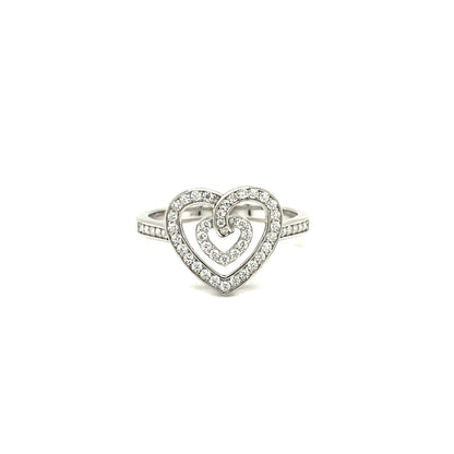 LE Sterling Silver, Rhodium Pltd.Heart Ring w/Moissanite Gemstone Accents.-WH