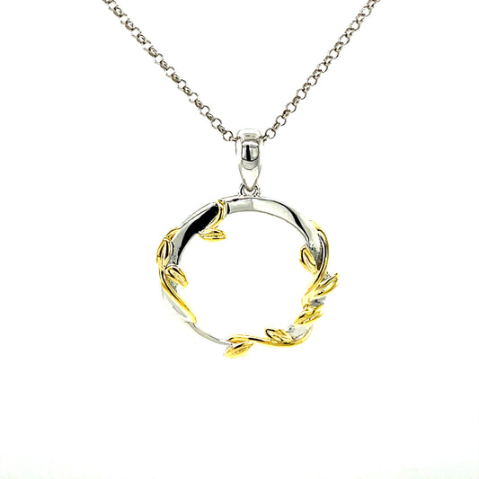 The Power of A Mother’s Love tm; Two Tone, Platinum Plated Sterling Silver Circle Pendant w/SS Chain.