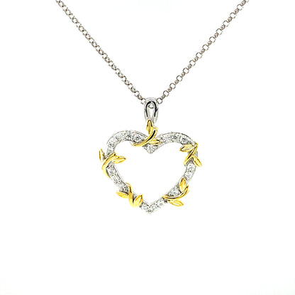 PML 14KT Gold, Platinum Plated SS Heart Pendant w/Moissanite Gemstones & SS Chain.-WH