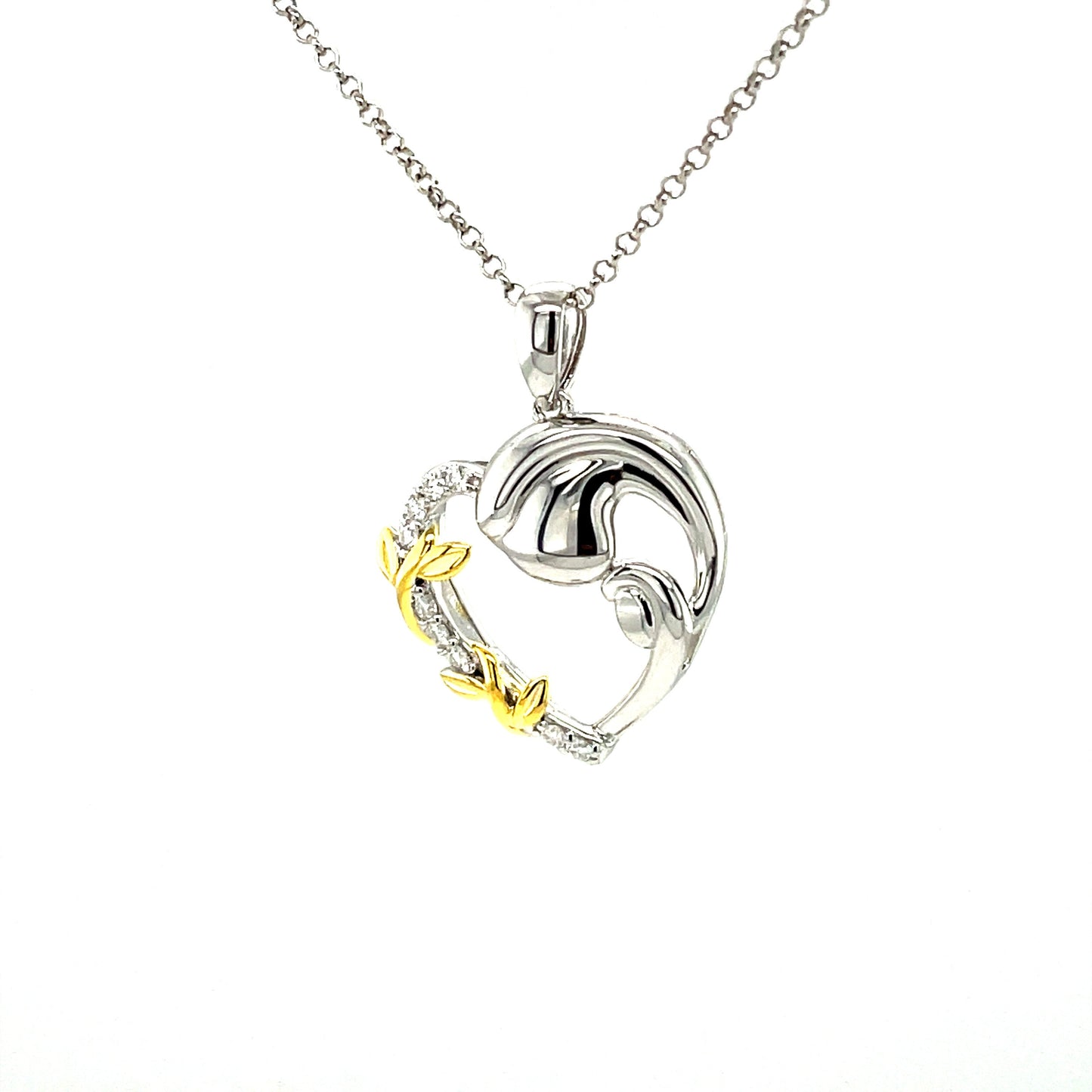 PML 1 Child, Two Tone SS, Heart Pendant w/Moissanite Gemstones & Chain.-WH