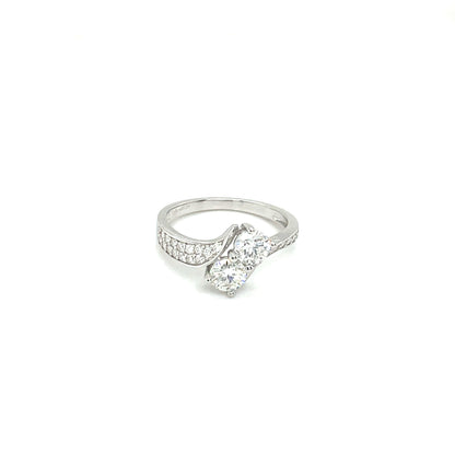 Through Thick & Thin Platinum Plated, Sterling Silver Ring w/2 Round and Moissanite Gemstone Accents on a Swish Sides Band.