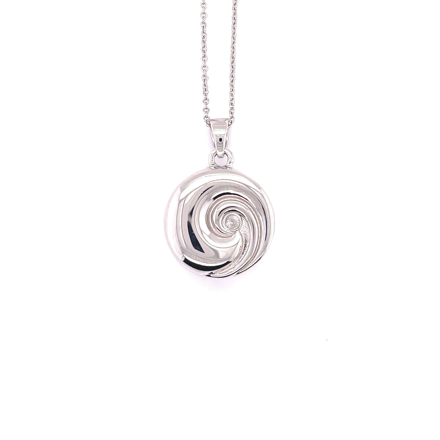 CC For Eternity Rhodium Plated, Sterling Silver Circle Ash Holder Pendant w/18" SS Chain & Accessories.-WH