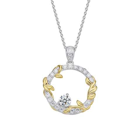 The Power of A Mother’s Love tm; Two Tone, Platinum Plated Sterling Silver, Oblong Pendant w/Large Moissanite Gemstone & SS Chain.