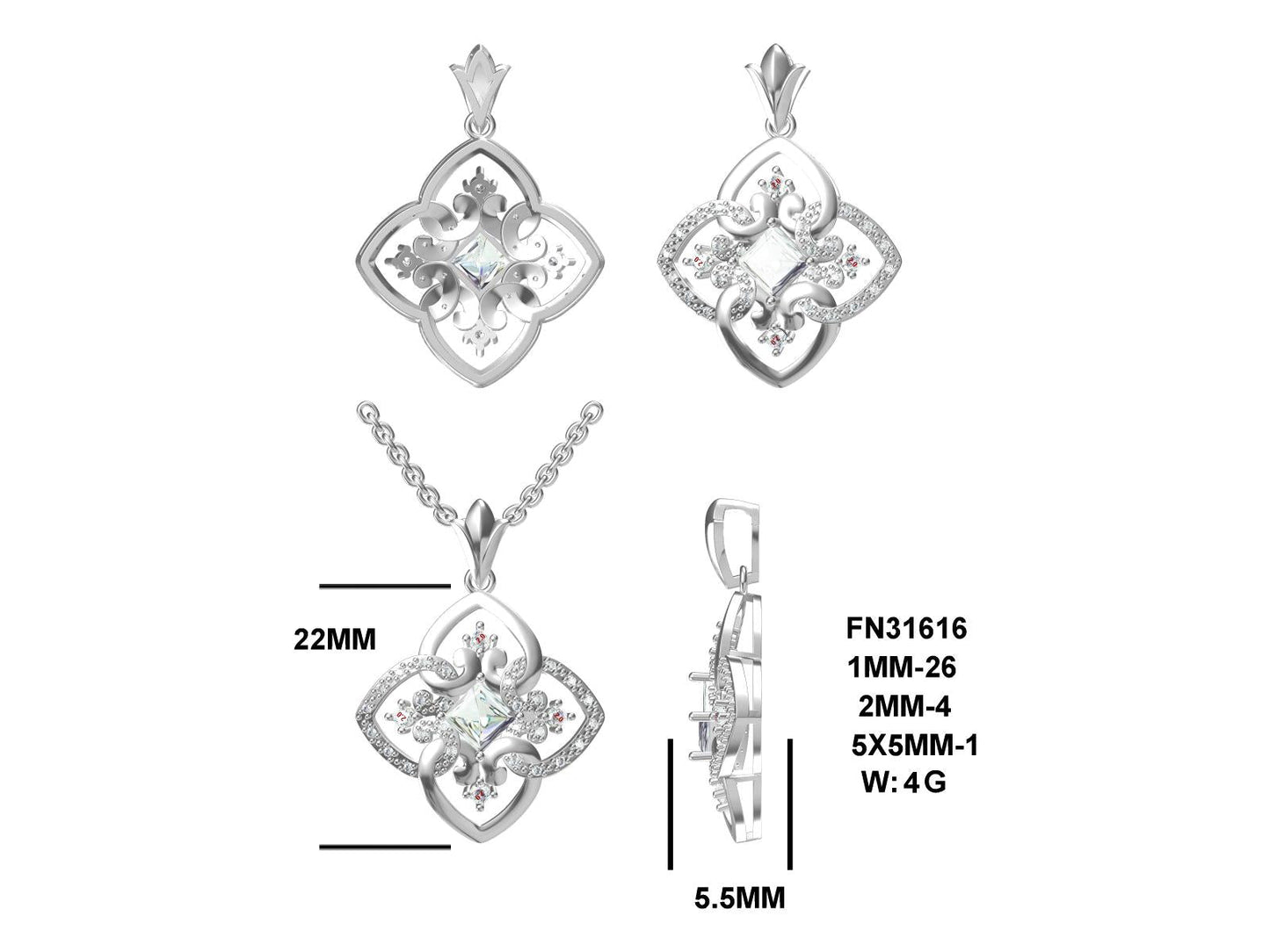 LM Mom, The Heart Of Our Family Rhodium Plated, Sterling Silver Pendant w/Created Sapphire Accents & Pltd., SS Chain.-WH