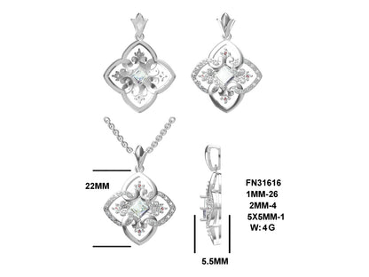 LM Mom, The Heart Of Our Family Rhodium Plated, Sterling Silver Pendant w/Created Sapphire Accents & Pltd., SS Chain.-WH