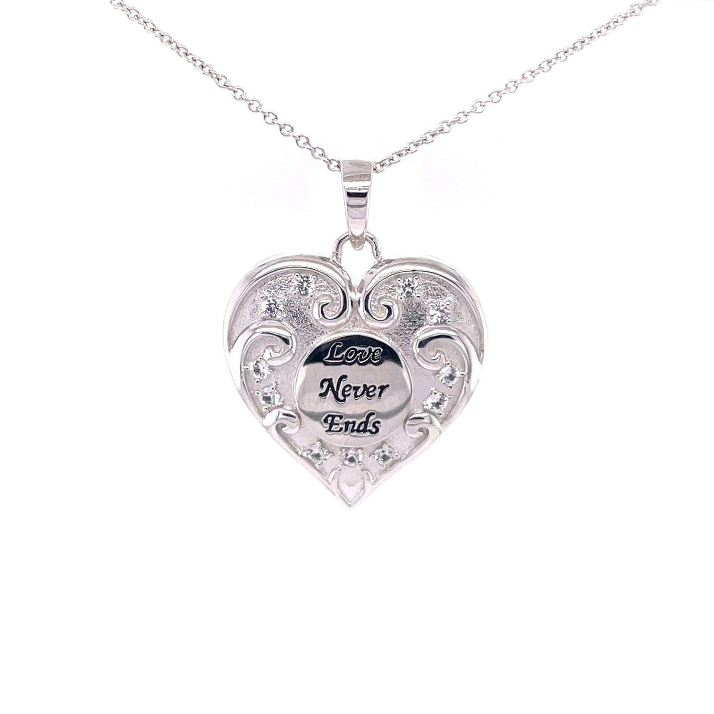 CC Love Never Ends Rhodium Plate., Sterling Silver Keepsake Ash Holder Pendant w/18" SS Chain & Accessories.-WH