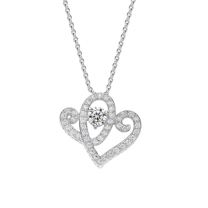 AH Full Moissanite Gemstone, Two Hearts Pendant w/Large Center StoNE.