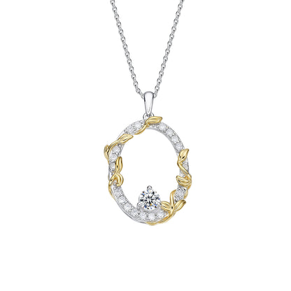 PML Large Moissanite Gemstone Oblong Pendant; Two Tone SS.