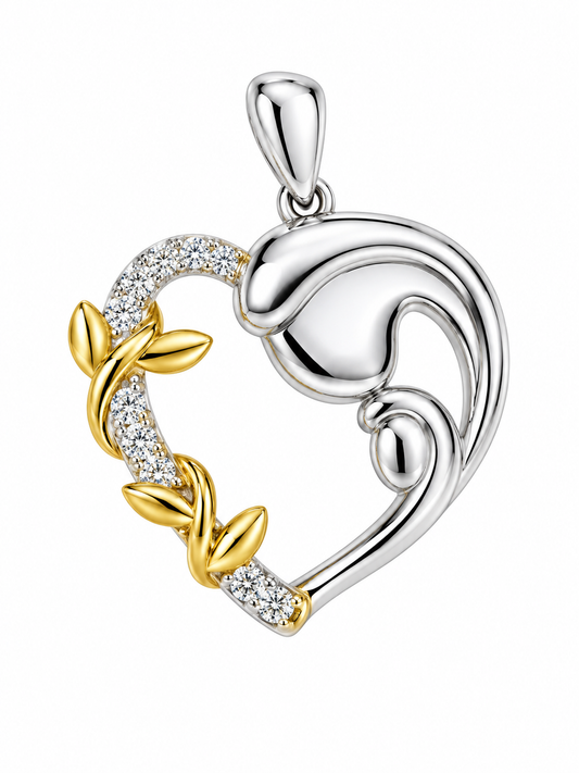 PML One Child, Rhodium & 14KT Gold Plated, Heart Pendant w/Large and Moissanite Gemstone Accents & Chain.;
