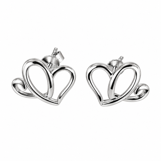 AH Platinum Plated, SS Two Hearts Earrings
