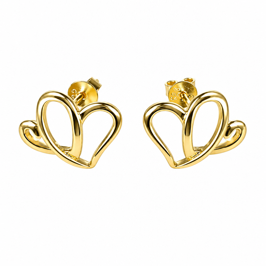 AH 14KT Gold Plated, Two Hearts Earrings; SS.