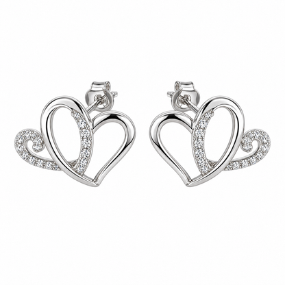 AH Moissanite Gemstone Accented Two Hearts Earrings; Plated SS.