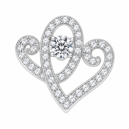 AH Full Moissanite Gemstone, Two Hearts Pendant w/Large Center StoNE.