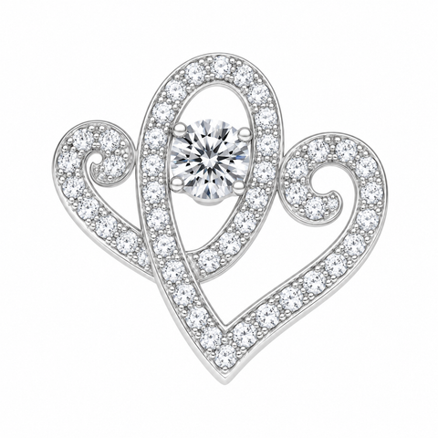 AH Full Moissanite Gemstone, Two Hearts Pendant w/Large Center StoNE.