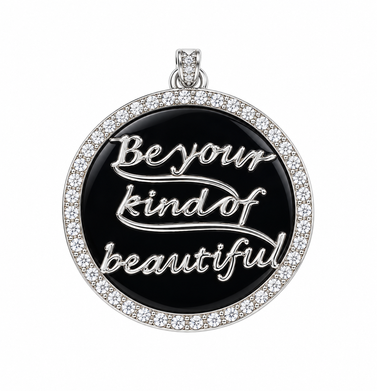 GS Be Your Kind Of Beautiful, Black Onyx Pendant; Plaited SS w/Moissanite Gemstones & Chain.