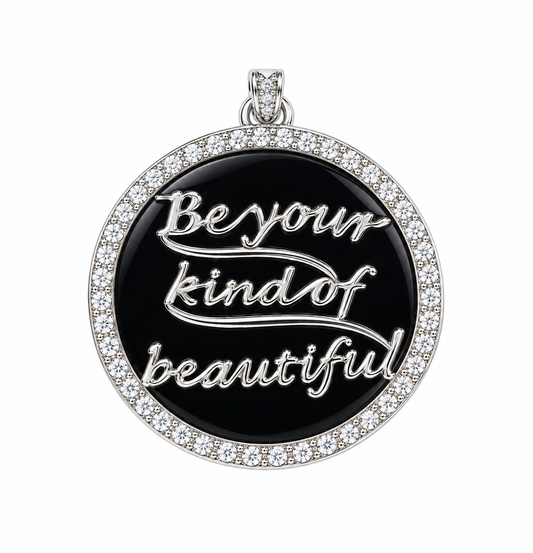 GS Be Your Kind Of Beautiful, Black Onyx Pendant; Plaited SS w/Moissanite Gemstones & Chain.