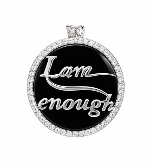 GS I Am Enough; Round, Plated Sterling Silver, Black Onyx Pendant