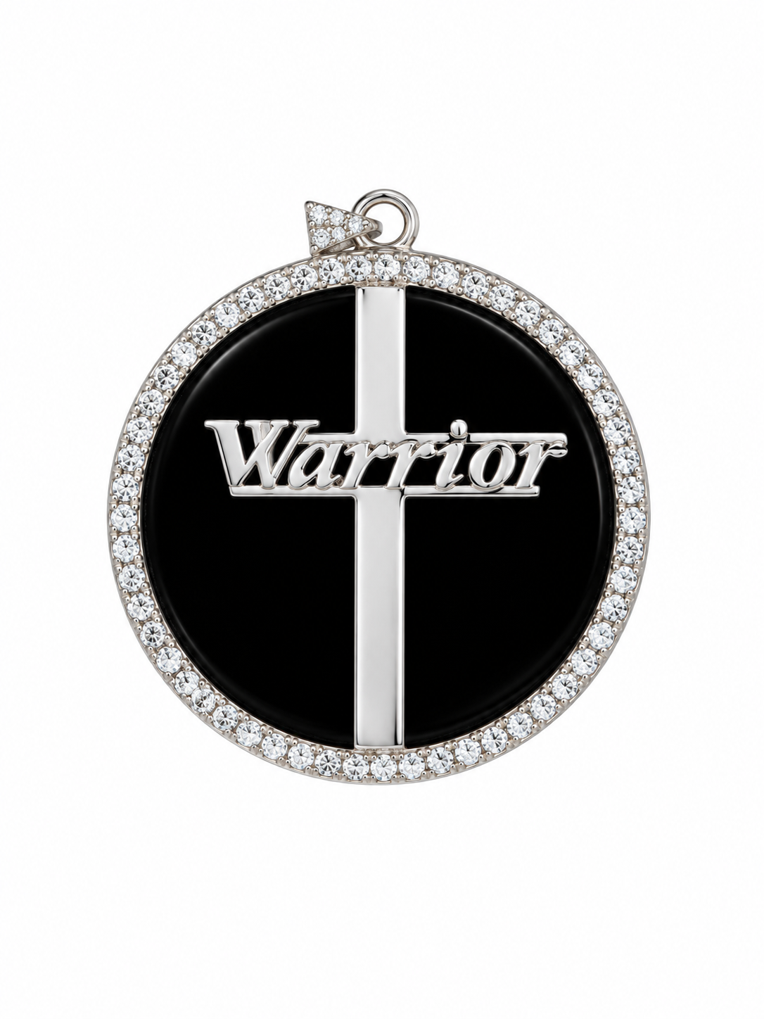 GS Warrior; Plated Sterling Silver, Black Onyx, Circle Pendant w/Moissanite Gemstone Highlights & Chain.