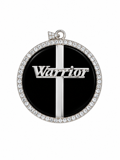 GS Warrior; Plated Sterling Silver, Black Onyx, Circle Pendant w/Moissanite Gemstone Highlights & Chain.