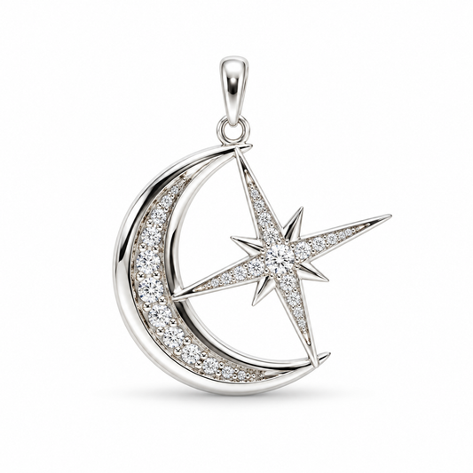 M A Star In Heaven Keepsake Pendant; Plated SS w/Created Sapphire Highlights & 18" Chain.