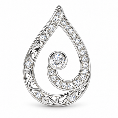 M Embracing You Always Teardrop Pendant; Rhodium Plated SS  w/Created Sapphire Gemstones & Chain.
