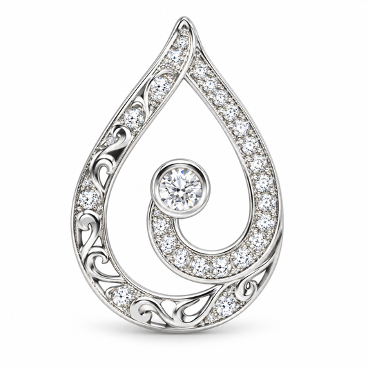 M Embracing You Always Teardrop Pendant; Rhodium Plated SS  w/Created Sapphire Gemstones & Chain.