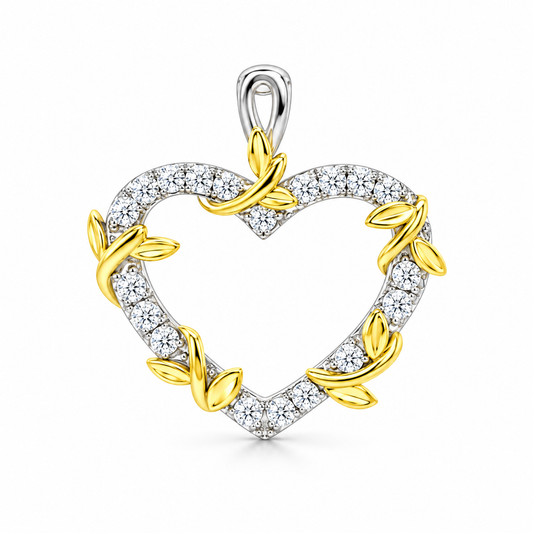 PML Two Tone, Heart Pendant w/Moissanite Gemstones Highlights.