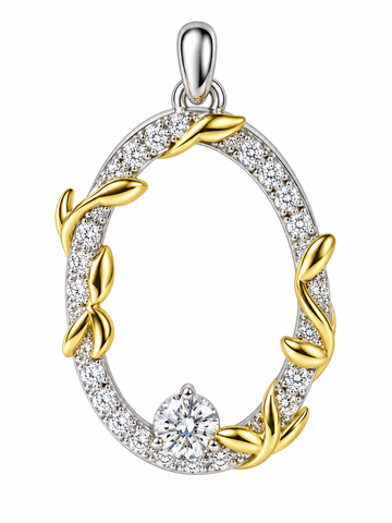 PML Large Moissanite Gemstone Oblong Pendant; Two Tone SS w/ Chain.