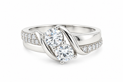 TTT High Polish, SS  Ring w/2 Round & Moissanite Gemstone Highlights.