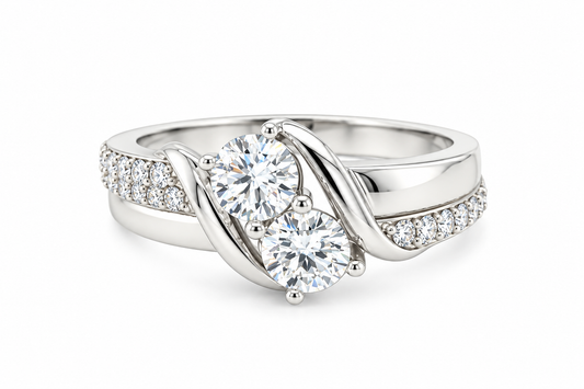TTT High Polish, SS  Ring w/2 Round & Moissanite Gemstone Highlights.