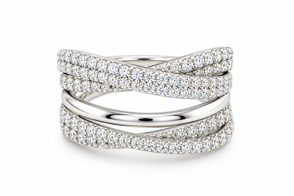 TTT 5 Band Criss-Cross Ring w/Moissanite Gemstone Highlights; Plated SS.