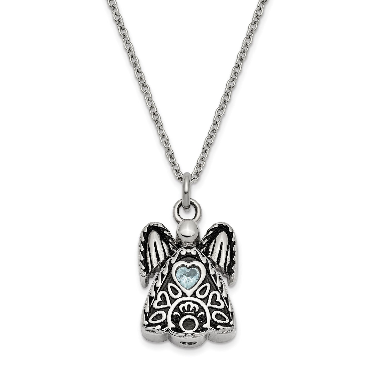 Light Blue CZ March Birthstone Antiqued Angel Ash Holder