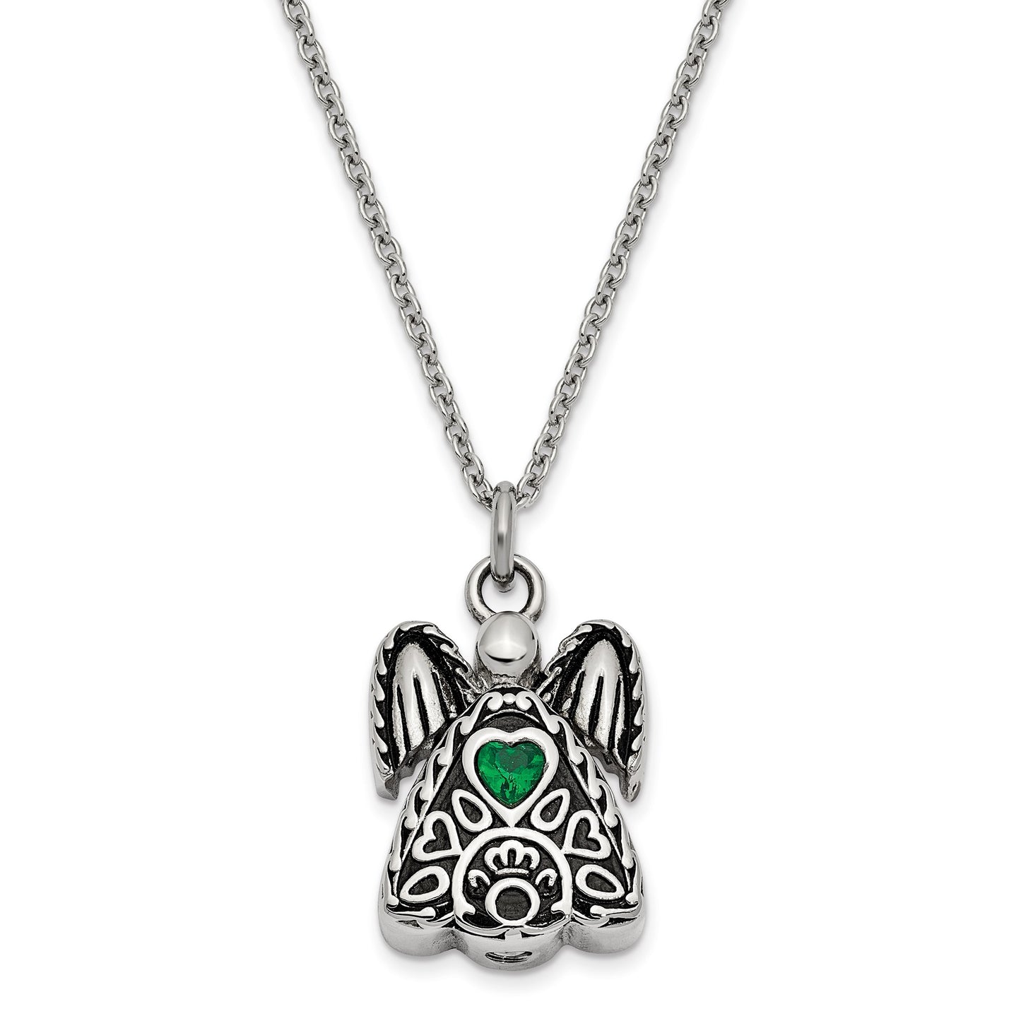 Green CZ May Birthstone Antiqued Angel Ash Holder