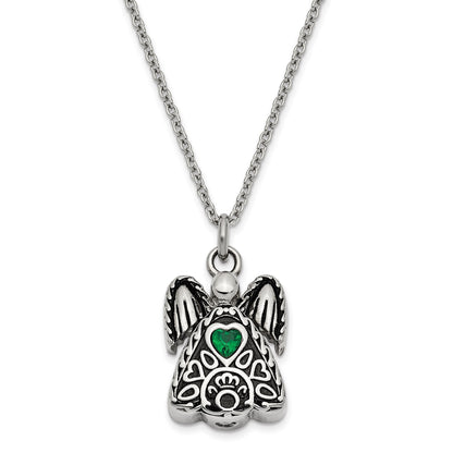 Green CZ May Birthstone Antiqued Angel Ash Holder