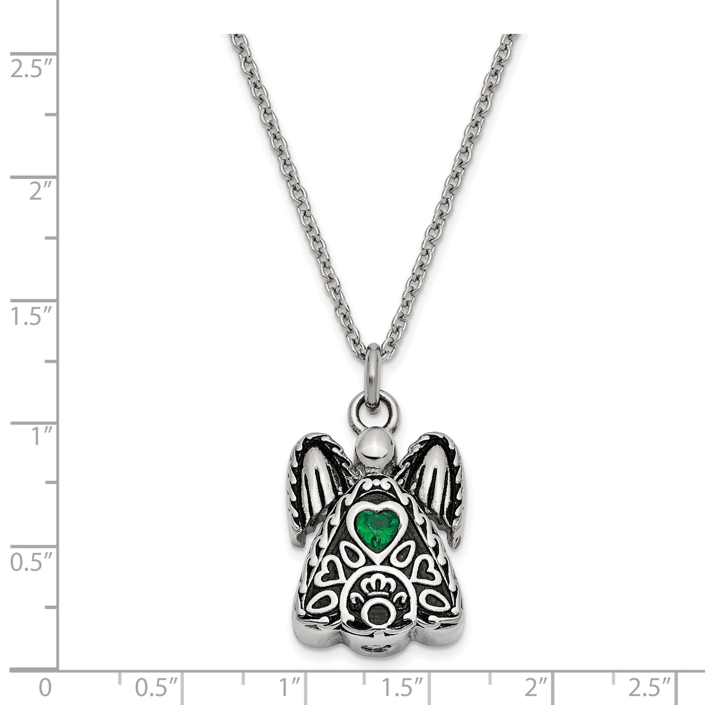 Green CZ May Birthstone Antiqued Angel Ash Holder