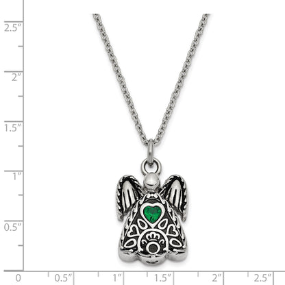 Green CZ May Birthstone Antiqued Angel Ash Holder