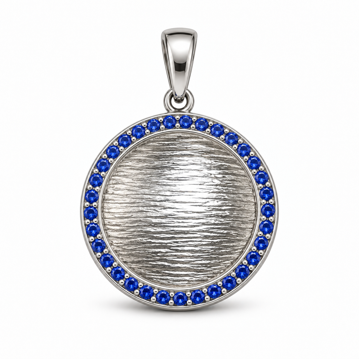 SJ Blue Sapphire Circle Plated SS Pendant