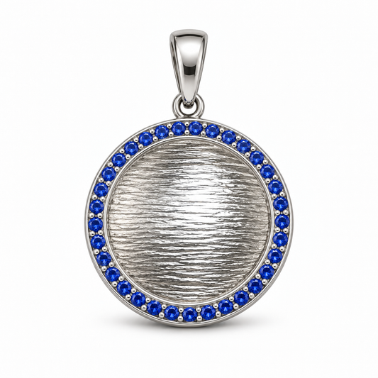SJ Blue Sapphire Circle Plated SS Pendant