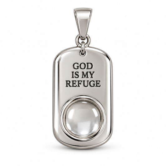 SJ Stainless Steel God Is My Refuge DogTag w. 18" Chain