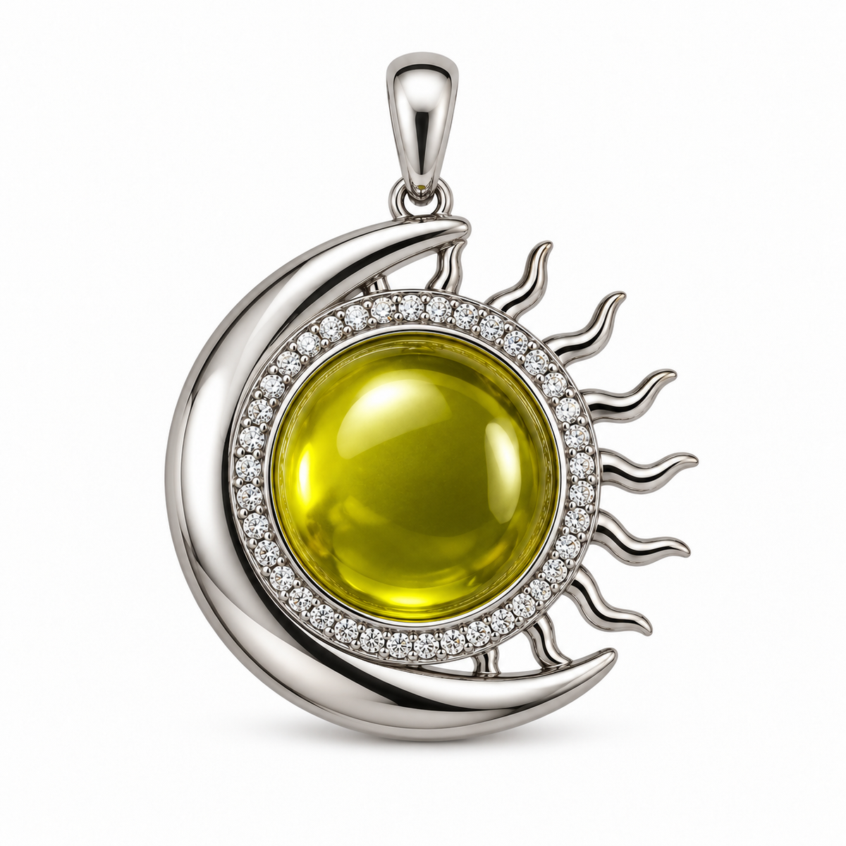 SJ Platinum Plated Sterling Silver Moon & Sun Pendant