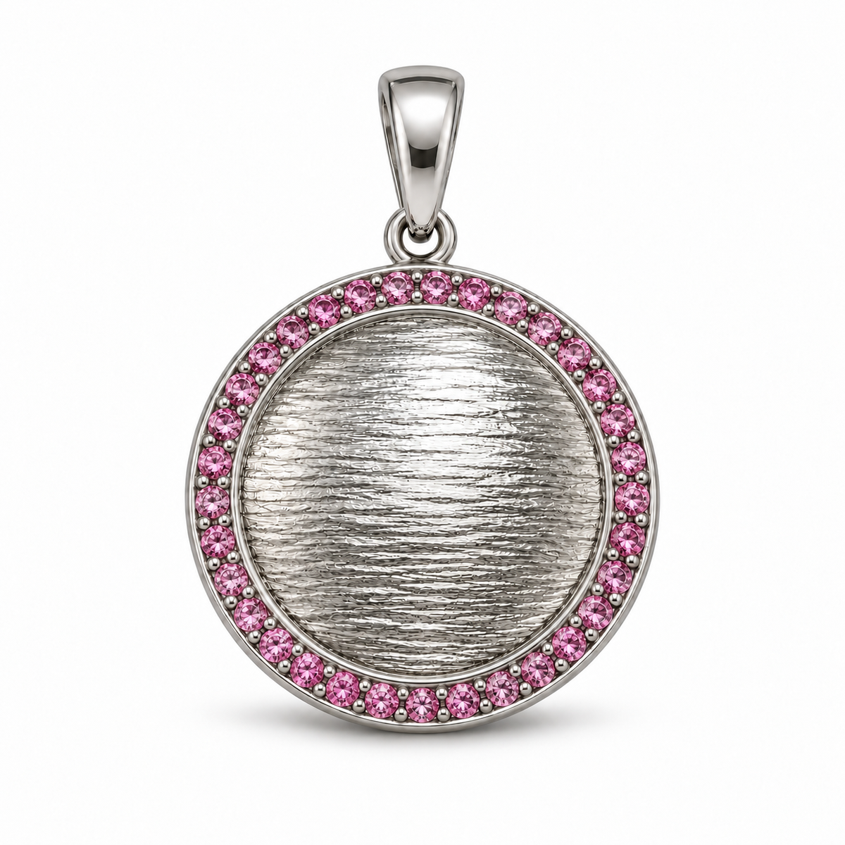 SJ Pink Sapphire Circle Plated SS Pendant