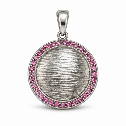 SJ Pink Sapphire Circle Plated SS Pendant