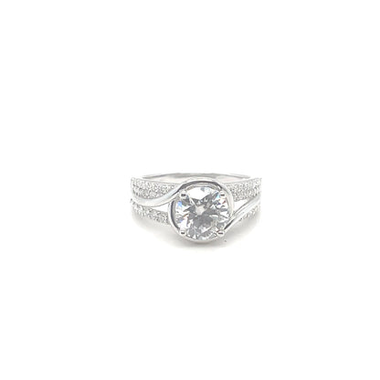 TTT Sterling Silver Ring w/2 CT Round & Moissanite Gemstone Highlights on a Double Band.-WH