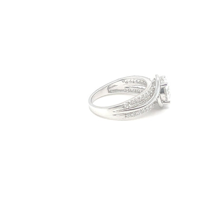 TTT Double Band SS Ring w/2 CT Round Stone & Moissanite Gemstone Highlights.