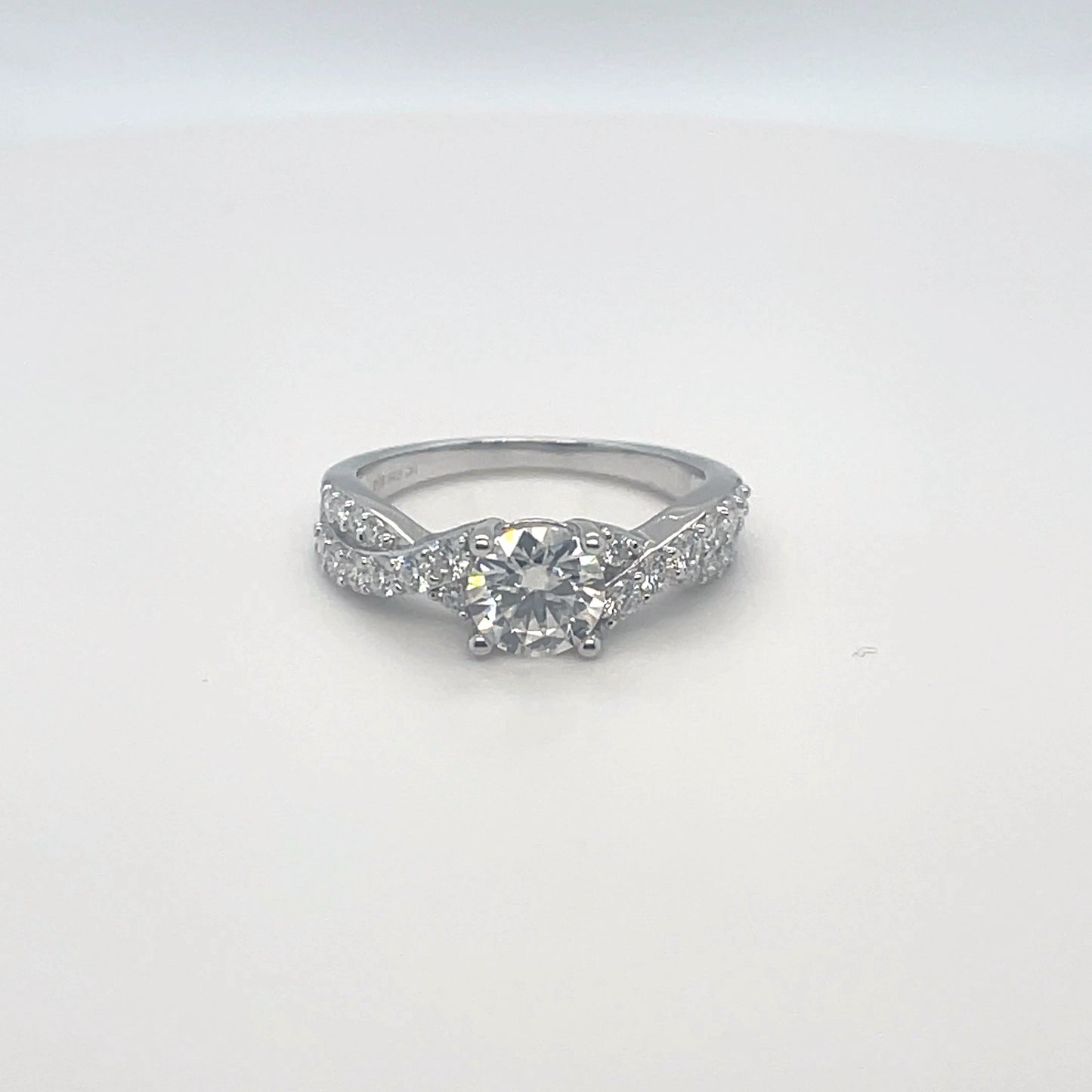 TTT 1 Ct Round & Moissanite Gemstone Accented Twisted Ring; Plated SS.