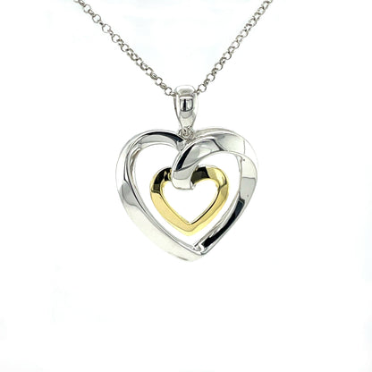 LE Two Tone, Platinum Plated SS Heart Pendant w/SS Chain.-WH